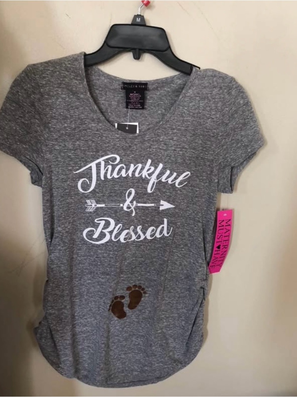 Maternity 'Thankful & Blessed' Gray Short Sleeve Tee